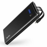 【 ケーブル内蔵 & 20800mAh & PSE認証済】モバイルバッテリー 大容量 最大2.1A出力（lightning&Type-Cケーブル内蔵 急速充電） 3台同時充電 LED残量表示 microUSBコネクタ付 スマホ充電器 持ち運び便利 旅行/出張/緊急用 防災グッズ 携帯充電器 Switch&iPhone&Android&Type-C機種対応 (ブラック)