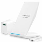 【USB充電器セット】NANAMI Qi(チー)急速 ワイヤレス充電器 Quick Charge 3.0 ACアダプター付属 無接点充電 スマホスタンド iPhone SE (第2世代) /11 / 11 Pro / XS / XS Max / XR / X / 8 / 8 Plus、Galaxy S20 /S10 /S10+ / S9 / S9+ / S8 / S8+ / Note 10 / Note 9、Xperia XZ3 置くだけ充電 他のQi機種対応 日本語取扱説明書付 Qi認証済み ホワイト