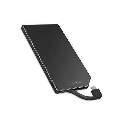 TNTOR モバイルバッテリー 軽量 小型 超薄 6mm 5000mAh ケーブル内蔵 Type-C対応 専用 スマホ充電器 持ち運び便利 地震/災害/旅行/出張用【PSE認証済】