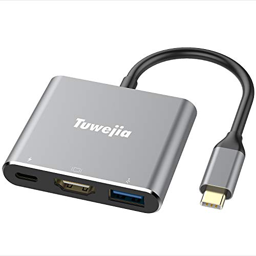 USB Type c HDMI アダプタ　Tuwejia usb タイプc ４K 解像度 hdmiポート+USB 3.0高速ポート+USBタイプC高速PD充電ポート　3-in-1 変換 アダプタ　UHDコンバータ　MacBook Pro/MacBook Air 2018/2019 iPad Pro 2018/2019，Samsung Galaxy S10/note 9/Surface Go/ USB C デバイス対応 （スペースグレイ）