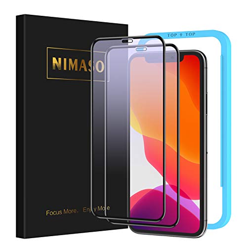 【ブルーライトカット】【2枚セット】 Nimaso iPhone 11 / iPhone XR 用 全面保護フィルム 強化ガラス 【フルカバー】保護フィルム 【ガイド枠付き】（ 6.1 インチ iPhone11 / iPhoneXR 用 フィルム ）