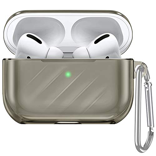 [改進版]ESR AirPods Pro ケース 2019 airpods充電ケース(2019年10月発売)用 エアリップルキャリングケース キーチェーン付き 透明 TPUカバー [防塵&耐衝撃性][前面のLEDライトが隠れない][ワイヤレス充電対応](半透明_黒)