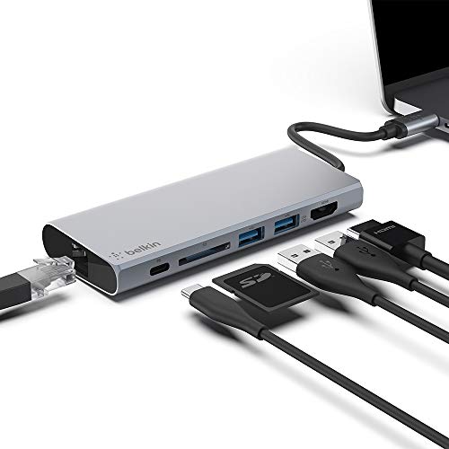 ベルキン ハブ ドッキングステーション LAN/USB-C 60W / 4K HDMI 出力/SDカード/USB-A PD対応 iPad Pro MacBook Pro 2020/Air Surface対応 F4U092BTSGY-A