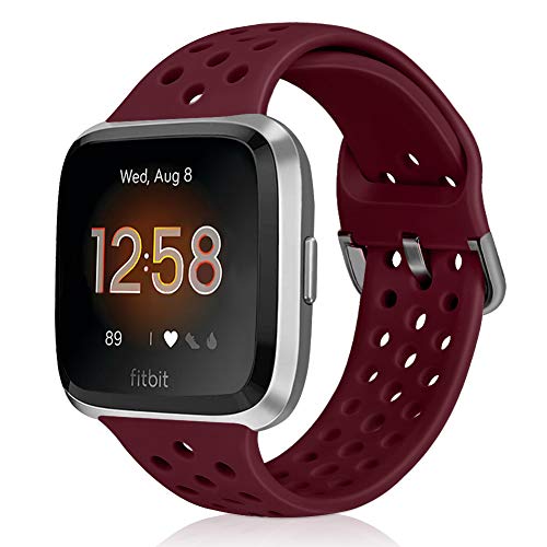 Runostrich For Fitbit Versa/Versa 2/Lite/SE バンド/ベルト交換用バンド 柔らかいシリコンバンド 調整可能 多色選択 スポーツ 交換ベルド (クリムゾン)