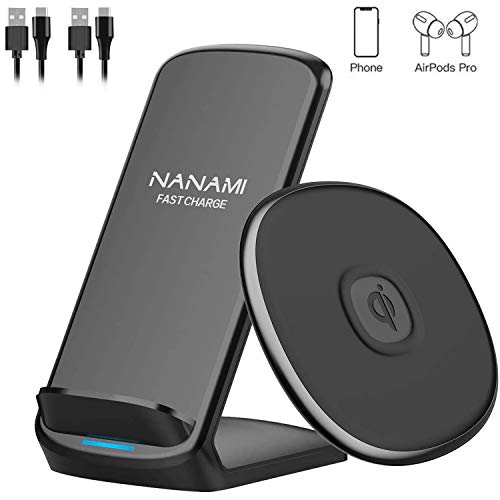 NANAMI ワイヤレス充電器 Qi急速 スタンド&パッド 2台セット iPhone SE (第2世代) /11 / 11 Pro / Xs / XR / Xs Max / X / 8 / 8 Plus、 Galaxy S20 /S10 / S10+ / S9 / S9+ / S8 / S8+ / Note 10 / Note 9 / S7 / S7 Edge 、LG 5W/7.5W/10W 他のQi機種対応 ワイヤレスチャージャー Quick Charge 2.0/3.0アダプター対応 置くだけ充電 PSE承認済み ブラック