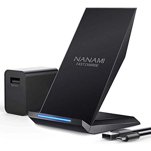 【USB充電器セット】NANAMI Qi(チー)急速 ワイヤレス充電器 Quick Charge 3.0 ACアダプター付属 無接点充電 スマホスタンド iPhone SE (第2世代) /11 / 11 Pro / XS / XS Max / XR / X / 8 / 8 Plus、Galaxy S20 /S10 / S10+ / S9 / S9+ / S8 / S8+ / Note 10 / Note 9、Xperia XZ3 置くだけ充電 他のQi機種対応 日本語取扱説明書付 Qi認証済み ブラック