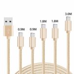 USB Type C ケーブル【5本セット 0.9m*2/1.8m*2/3m*1/保証付き】Besiva usb-c 充電ケーブル タイプc ケーブル アンドロイド 充電ケーブル 高速データ転送 ナイロン編み設計 高耐久コネクタ採用 Galaxy S10/S9/S9/S8/S8/Note8,LG G5/G6/V20,HTC10,Sony Xperia J1/A/Z3,Nexus 5X/6P/ (Normal Charge) Google Pixel/Pixel XL, Huawei P9/Honor 8/Mate 9, Nintendo Switch/Switch lite,ゴールデン