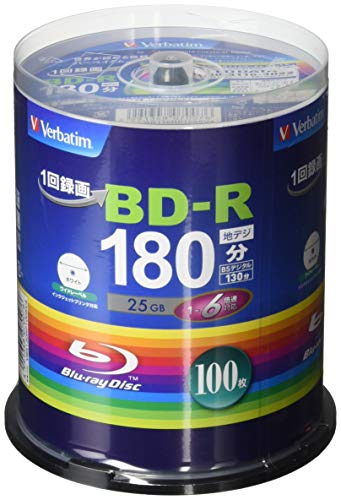 Verbatim バーベイタム 1回録画用 ブルーレイディスク BD-R 25GB 100枚 ホワイトプリンタブル 片面1層 1-6倍速 VBR130RP100SV4