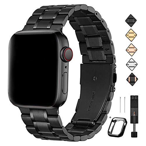 BesBand apple Watch バンド 38mm 40mm 42mm 44mmと互換性のあるアップグレードバージョンソリッドステンレススチールバンドビジネス交換，apple Watch交換用ストラップウィメンズメンズ,iwatch Series 5 4 3 2 1 (42mm 44mm, マットブラック/ポリッシュブラック)