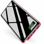 【26800mAh & LEDライト付き & PSE認証済】 モバイルバッテリー 大容量 急速充電 3in1入力ポート（Lightning/micro USB/Type-C） ケーブル1本で充/蓄電 LCD残量表示 最大2.1A出力 2USBポート 二台同時充電 スマホ充電器 携帯充電器 旅行/出張/緊急用 防災グッズ iPhone/iPad/Android各種他対応 DeliToo (レッド)