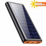 【2020最新版】モバイルバッテリー ソーラー充電器 大容量 26800mAh 急速充電 ソーラーチャージャー 2台同時充電 耐衝撃 防塵 携帯充電器 ソーラーパネル 地震/防災/アウトドア iPhone/iPad/Android対応 PSE認証済み バッテリー 充電器