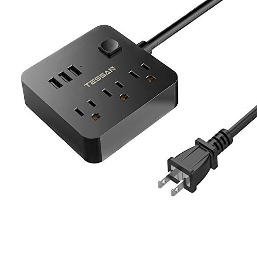 延長コード 電源タップ 1.5m usb コンセント TESSAN 3個AC口 3USB 一括スイッチテーブルタップ たこあしコンセント コンパクト マルチタップ oaタップ 外出 オフィス 家庭に（ブラック）