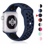 コンパチブル Apple Watch バンド 38mm 42mm 40mm 44mm,ソフトシリコンバンド 通気性 スポーツシリコンストラップリストバンド交換バンドリストバンド iWatch series 5/4/3/2/1に対応 (42mm/44mm, ダークブルー/黒)