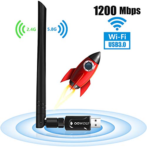 OOWOLF 無線LAN子機 1200Mbps USB3.0 WiFiアダプタ デュアル バンド 5G/2.4G 802.11ac/ｎ/a/g/b技術 高速通信5dBi 360°回転アンテナ WindowsXP/Vista/7/8/8.1/10 Linux2.6 Mac OS X10.12/10.11/10.10/10.9/10.8/10.7/10.6対応