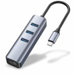 USB-C 有線LANアダプター、 vilcome 4in1 USB Type C 有線LAN変換アダプター 【3つのUSB-A 3.0ポート / 1000Mbps RJ45イーサネットポート】MacBook Pro 2018 / 2019、iPad Pro他対応 (銀)