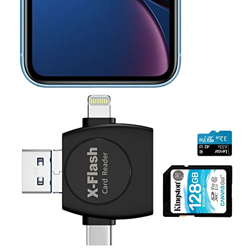 SDカードリーダー iPhone携帯カードリーダー 【4in1 Lightning/TYPE-C/USB-A/Micro-USB】 TFカード兼用 OTG機能 高速データ転送 iPhone Android PC対応 メモリーカードリーダー 容量不足 メモリ解消 データ移行 ファイル管理 カメラ用SDカード ビデオ 写真 音楽など データ保存対応 (4 in 1)