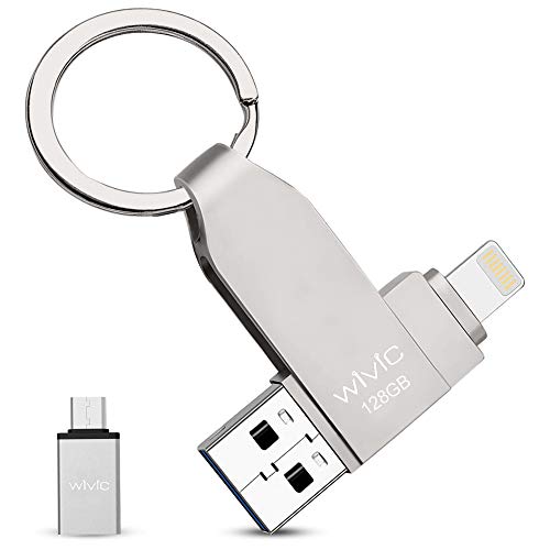 USBメモリ iPhone フラッシュドライブ 最新版 アイフォン メモリ IOS Android PC 人気 USB 両面挿しスマホ USB メモリー iPAD USB iPhone対応 フラッシュドライブ Android パソコン対応 アイフォン用 USBメモリ OTG Android USB iPhone iPad iPodの容量不足解消 アルミ合金製 WIVIC 128GB 銀色