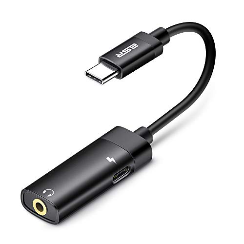 ESR 2in1タイプCイヤホン変換ケーブル イヤホンを使いながら充電可能 Type-Cイヤホンジャック 3.5mm Aux端子USB-C PDイヤホン 音声通話/音量調節/音楽 対応機種:iPad Pro 2020 /iPad Pro 2018/Google pixel 3/pixel 3XL /Xperia XZ2/Xpera5/ Samsung Galaxy S20/S10/note10など ブラック