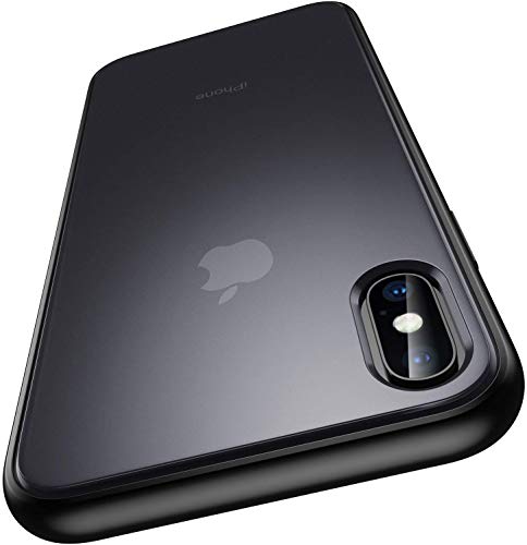 Meifigno iPhone Xs ケース iPhone X ケース ブラック [強化ガラスフィルム付き] [軍事レベル認証] マット 半透明 ソフトなTPUエッジ+かたいPC裏側 耐久性 耐衝撃 指紋防止 ワイヤレス対応 アイフォンX カバー 5.8インチ (ブラック)