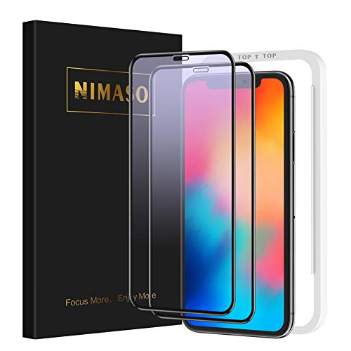 【ブルーライトカット】【2枚セット】 Nimaso iPhone11 Pro/Xs/X（5.8インチ）用 全面保護フィルム 強化ガラス 眼精疲労軽減【ガイド枠付き】【フルカバー】