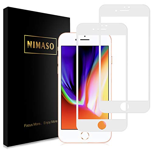 Nimaso iPhone 8 / 7 用 全面保護フィルム 強化ガラス 【フルカバー】保護フィルム 硬度9H/高透過率 （iPhone8 / iPhone7 用 フィルム, 2枚セット ） (ホワイト)