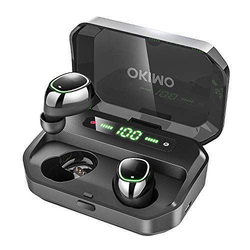 【第2世代 3500mAh IPX7完全防水】 OKIMO Bluetooth イヤホン LEDディスプレイ ワイヤレスイヤホン Hi-Fi 高音質 最新Bluetooth5.0+EDR搭載 3Dステレオサウンド 完全ワイヤレス イヤホン 自動ペアリング ブルートゥース イヤホン AAC対応 左右分離型 Siri対応 音量調整可能 超大容量充電ケース付き 電池残量インジケーター付き iPhone/ipad/Android適用 (ブラック)