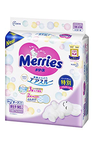 【Amazon.co.jp限定】メリーズ テープ 新生児用(お誕生~5kg) さらさらエアスルー 90枚