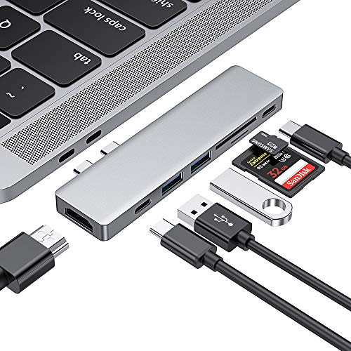 USB C ハブ MacBook Pro Air USB Type C ハブ 4K HDMI高解像度 PD急速充電ポート USB3.0 ポート SD/MicroSDカードスロット Thunderbolt 3対応 MacBook Pro 13/15インチ/MacBook Air 2018向け (グレー)