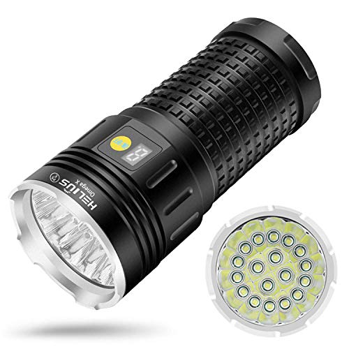 Helius LED 懐中電灯 15000ルーメン USB充電式 18xCREE XML T6 LED IPX67防水 防災 強力 軍用 最強 軍事警察パトロール 携帯便利 停電対応 地震対策 登山 夜釣り 非常時 ハンディライト アウトドア キャンプ デジタルディスプレイギアと（USBケーブル＆18650リチウム電池付属 PSE認証）