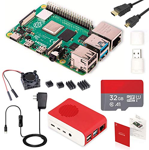 Raspberry Pi 4 Model B Starter Kit Lite/ラズベリーパイ4B（4GB RAM）技適マーク付/MicroSDHCカード32GB NOOBSプリインストール/1つのプレミアムケース/4つのヒートシンクセットと1つの冷却ファン(25mm*7mm)/USB-C電源アダプタ ON/OFFスイッチ付き/2つのMicroHDMI-to-HDMIケーブルライン/カードリーダ/日本語取扱説明書/3年保証付