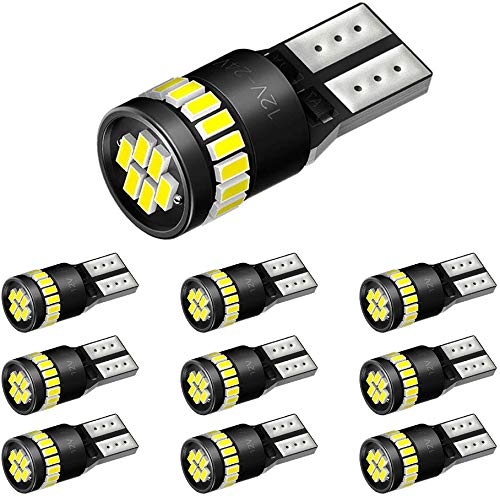 AUXITO T10 LED ホワイト 爆光 10個 ポジションランプ led キャンセラー内蔵 2W 24個3014LED素子 30000時間寿命 12V LED 白 ルームランプ/ナンバー灯 1年保証