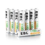 EBL 単4形充電池 充電式ニッケル水素電池 高容量1100mAh 8本入り 約1200回使用可能 ケース2個付き 単四充電池