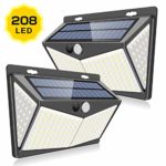 【最新版208LED】ZEEFO センサーライト ソーラーライト 4面発光 屋外照明 人感センサー 3つ点灯モード 防水 防犯ライト 両面テープ付き 自動点灯 屋外照明 庭 玄関 ガーデンライト 駐車場 2個セット