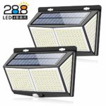 【最新版288LED】Focondot センサーライト ソーラーライト 4面発光 3つ知能モード 人感センサー 屋外照明 太陽光発電 省エネ 防水 防犯ライト 自動点灯300°照明範囲 両面テープ付き 壁掛け/庭/柵/玄関/ガーデンライト/駐車場/地震/停電時適用 2個セット