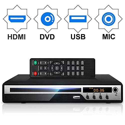 DVDプレーヤー Mic対応 1080Pサポート DVD/CD再生専用モデル HDMI端子搭載 CPRM対応、録画した番組や地上デジタル放送を再生する、USB、AV / HDMIケーブルが付属し、テレビに接続できます、リモコン、日本語説明書付き