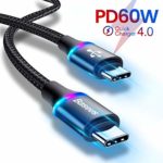 Baseus 60W USB Type C PD ケーブル 2m 急速充電 Type-C タイプc PD対応 USB-C 2.0 LEDライト付き Galaxy S10+ Huawei Mate 20 iPad Pro 2020 Nintendo Switch Lite MacBook Air 2018 MateBook等対応 永久保証付き (ブラック)