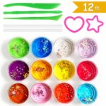 TecBillion スライム 12個 セット 水晶スライム 星形デコパーツ入り Slime DIYねんど おもちゃ 抜き型 ヘラ ストロー付き お誕生日 お祭り プレゼントに最適