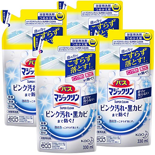 【まとめ買い】バスマジックリン 泡立ちスプレー SUPERCLEAN ニオイ残らない つめかえ用 330ml × 4個