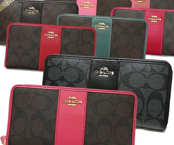 《500円OFFクーポン対象_8月1日23:59迄》コーチ COACH 財布 レディース ラウンドファスナー長財布 シグネチャー ストライプ ［ブラウン/ブラック系］ 各色 F54630 | コーチアウトレット コンビニ受取 ブランド