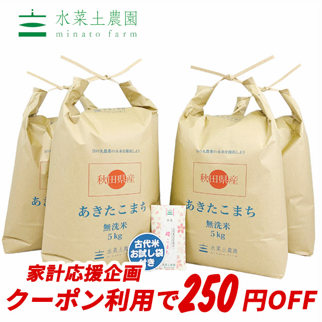 【おまけ付き】【クーポン配布中】秋田県産 農家直送 あきたこまち 無洗米 20kg（5kg×4袋）令和元年産 / 古代米お試し袋付き