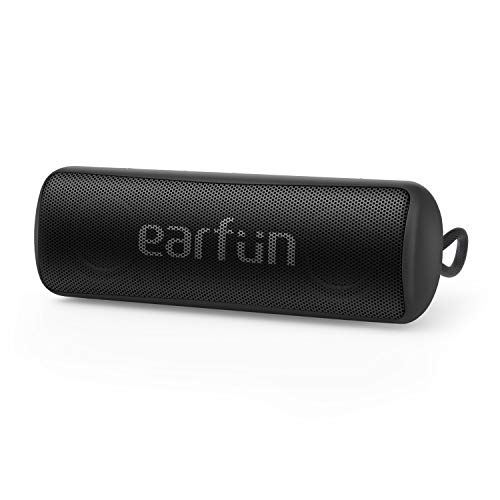 EarFun Go Bluetooth 5.0 ワイヤレススピーカー 低音増強 12W IPX7防水 24時間連続再生 USB-C急速充電 【ステレオペアリング/高音質DSP技術/パッシブラジエーター搭載】 ハンズフリー通話 音声アシスト機能 ブラック