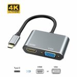 USB Type C to HDMI VGA アダプタ、Vilcome USB Type C ハブ2 in 1 Thunderbolt 3 to VGA HDMI 4K UHDコンバータ アダプタ MacBook/MacBook Air 13inch 2018/iPad Pro 2018/Surface Go/Book 2/Galaxy S10/USB C デバイス対応