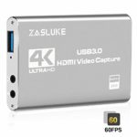 ZasLuke 4K HDMIビデオキャプチャカード、USB 3.0 HDMIゲームキャプチャデバイス、ゲームレコーダーデバイス HDMIループアウト1080P 60FPSのライブストリーミング搭載、Windows Linux Os Xシステム、PS4、Xbox One、Nintendo Switch、Wii U、OBS Studioなどに対応