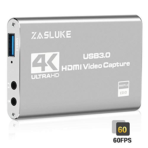 ZasLuke 4K HDMIビデオキャプチャカード、USB 3.0 HDMIゲームキャプチャデバイス、ゲームレコーダーデバイス HDMIループアウト1080P 60FPSのライブストリーミング搭載、Windows Linux Os Xシステム、PS4、Xbox One、Nintendo Switch、Wii U、OBS Studioなどに対応