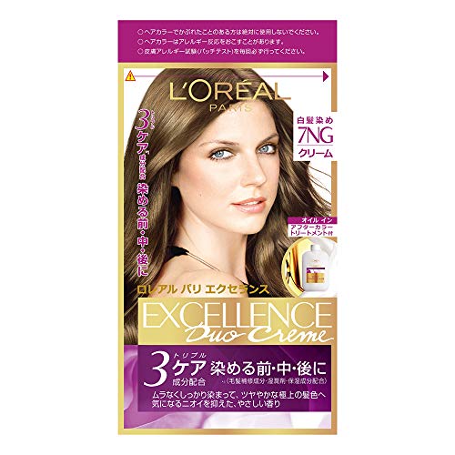 L'Oreal Paris(ロレアルパリ) エクセランス N クリームタイプ 白髪染め 白髪女性用 7NG 緑がかった明るい栗色 下地エッセンス:12ml 1剤:48g 2剤:48g トリートメント:40g