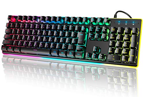 Romu ゲーミングキーボード 有線 106キー日本語配列 25キー防衝突 PC用キーボード RGB1680万色 6種類LED色変え 仕事用/ゲーム用 防水仕様 在宅勤務 Windows/Mac OS対応 日本語説明書付き【一年間品質保証】 (ブラック)