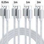 USB Type C ケーブル 【4本セット 0.25m+1m+1m+2m】タイプc ケーブル 急速充電 QuickCharge3.0対応 アンドロイド 充電ケーブル HUAWEI、Galaxy、ASUS、AQUOS、Xperia、Nexus、Moto、Kindle、PS4、Xbox、Echo Dot Android microusb 各種対応(シルバー)