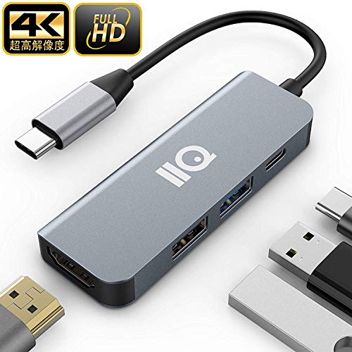 USB Type C HDMI アダプタ IIQ hdmiポート+ USBタイプC高速PD充電ポート + USB 3.0高速ポート + USB2.0ハブポート 4-in-1 変換 アダプタ Nintendo Switch/MacBook Pro/MacBook Air 2018/2019 iPad Pro 2018/2019，Samsung Galaxy S10/note 9/Surface Go/ USB C デバイス対応