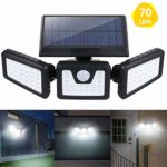 【2020最新版】 Tomshine センサーライト 屋外 ソーラーライト 3灯式 高輝度 70LED 360°角度調整可能 IP65防水 自動点灯消灯 光+人感センサー 大容量バッテリー 800ルーメン 壁掛け 玄関/駐車場/車道/歩道/芝生/庭/地震・台風・停電・災害時に適用 1年保証 日本語説明書