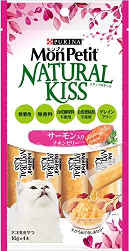 モンプチ 猫用おやつ ナチュラルキッス サーモン入りチキンゼリー (10g x 4本)×5袋 (まとめ買い)